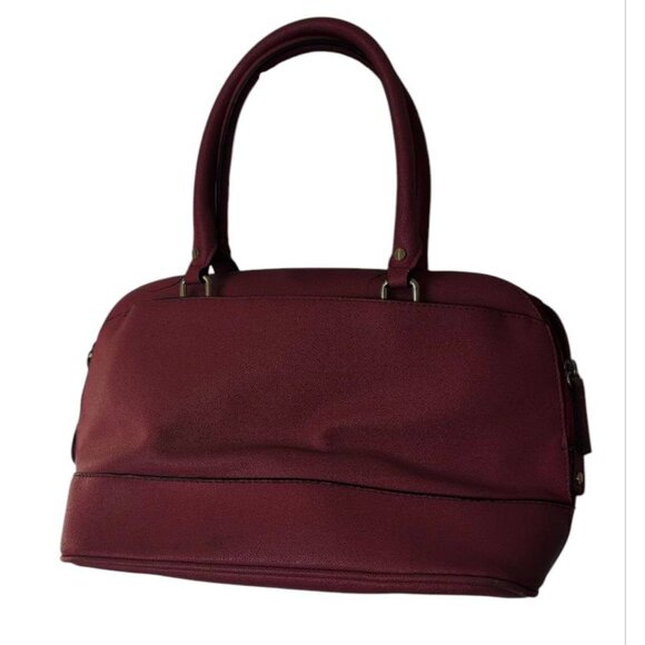 Merona Purse Red Leather 2 Compartment Double Handle Shoulder Satchel Bag - Picture 2 of 6